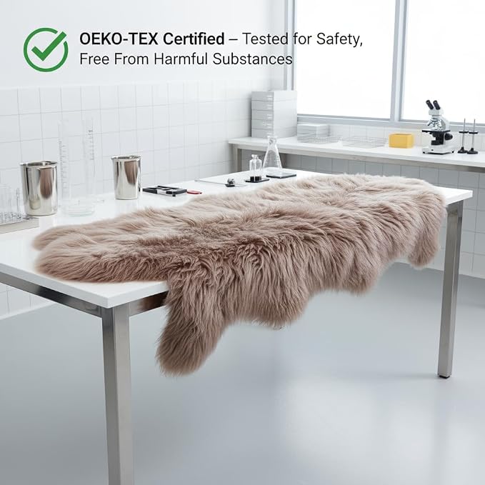 Premium Genuine Sheepskin Rug 2' x 6' Long Fur Soft & Natural Bedside Area Rug, Tan, Double Pelt