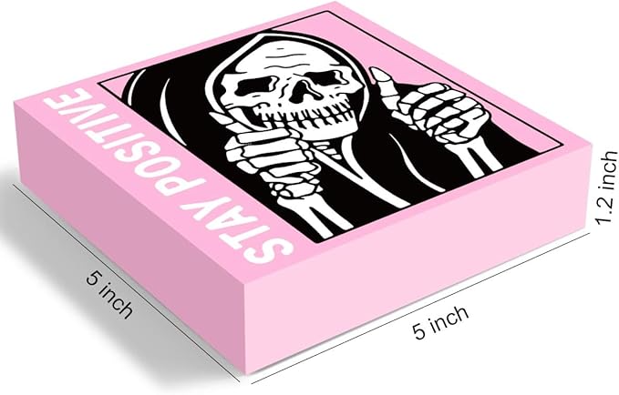Skull Gothic Home Decor Goth Decor Halloween Skeletons Stay Positive Skulls Skeleton Man Sign for Home Office Desk Accessories Gifts 5 x 5 Inches (Pink)