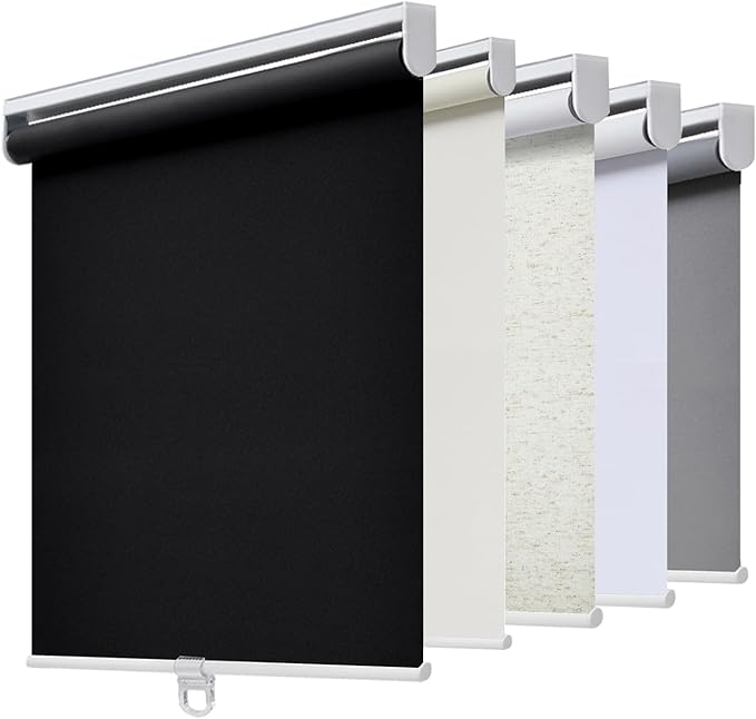 AOSKY Cordless Roller Shades Blackout Blinds for Windows Room Darkening Rolled Up Shades with Spring System, UV Protection Window Shades Door Blinds for Home and Office (34.5" W x 64" H, Black)