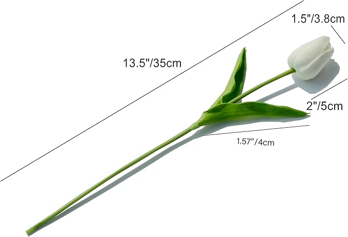 Mandy's Pure White Artificial Tulips Flowers Centerpiece, 13.5" Lifelike PU Fake Floral Stems 20pcs for Kitchen Island & Dining Table, Spring Decor for Easter
