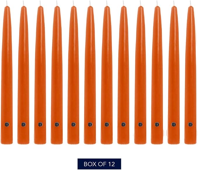 Colonial Candle Unscented Taper Candle, Handipt Collection, Pumpkin, 10 in, Pack of 12 - Up to 8 Hours Burn
