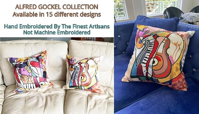 Abstract Pillow Cover by Alfred Gockel Modern Pillowcase Couch Wild Party Musical Cushion Mid Century Throw Pillowsham Modern Chair Cushion Hand Embroidered Wool Size 18x18