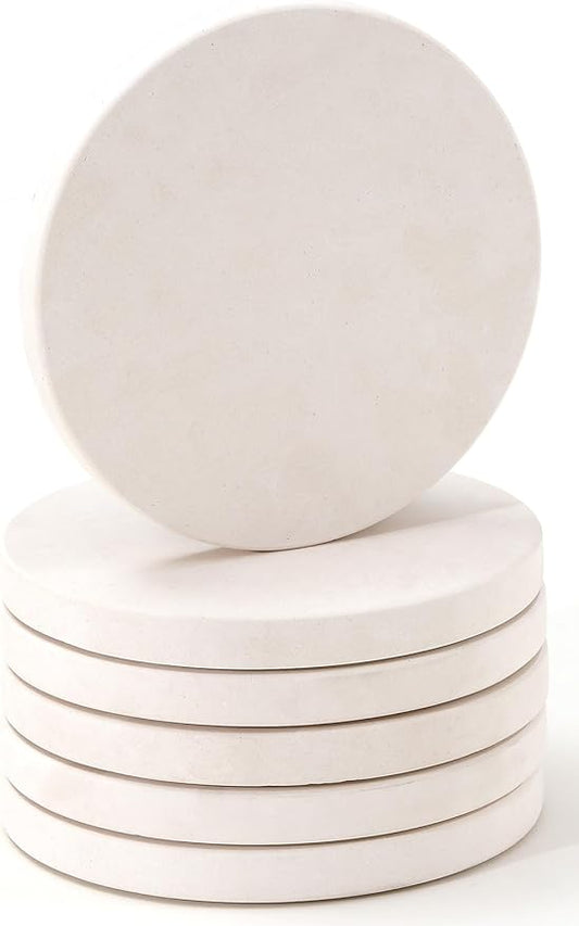 Limestone Water Absorbing Marble Coaster Set - Pack of 6 Absorbs Condensation and Spills Effectively Neutral Color Tone Complements Home Decor and bar Ideal