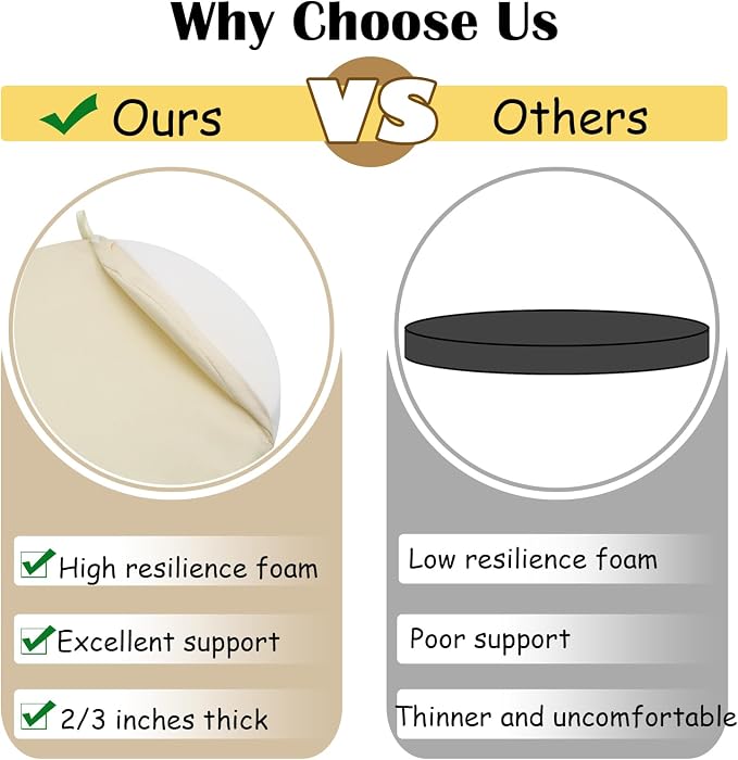 SK Studio Round Outdoor Chair Cushions for Patio Furniture, Set of 4 Waterproof Patio Chair Cushion with Adjustable Ties for Garden Sofa Couch, Black and White Stripe, 18"x18"x2"