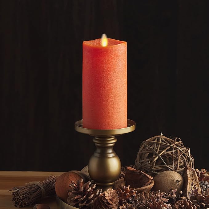 Luminara - Flameless LED Battery Operated Flickering Pillar Candles - Burnt Orange- Pack of 1-3x6.5 - Realistic Moving Flame Real Wax Indoor/Outdoor