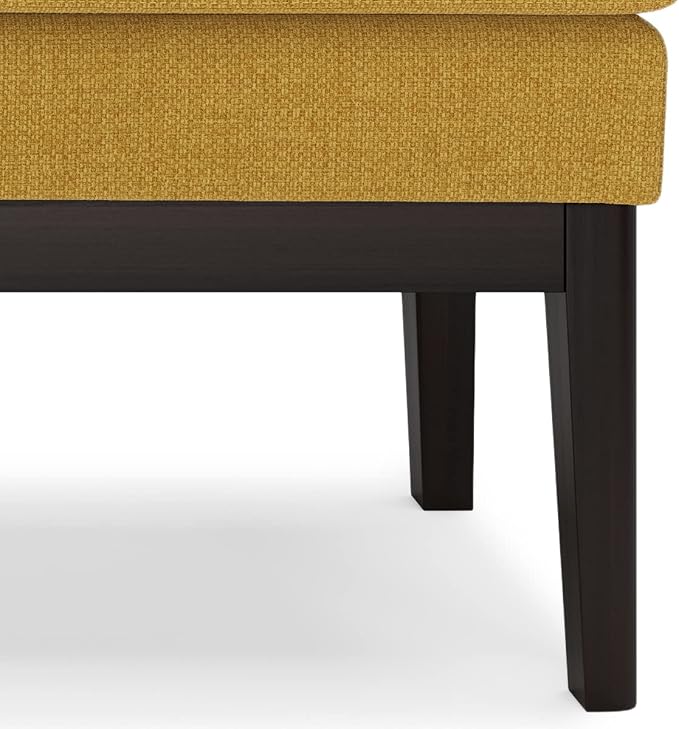 SIMPLIHOME Carlson Ottoman Bench - 45 inch Wide Upholstered Vegan Leather Rectangle Ottoman in Marigold, Mid Century Modern Bench for Bedroom, Entryway or Living Room with Padded Seat
