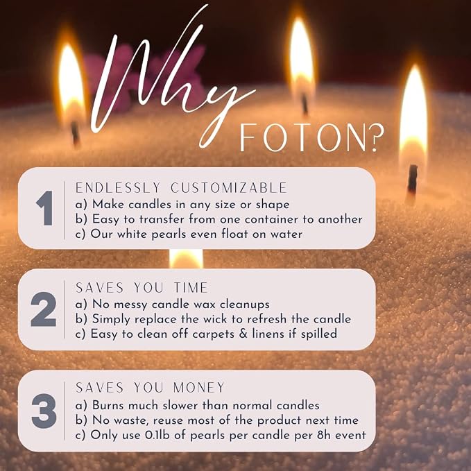 Foton Pearled Candle Colored 18 Oz - Black Unscented Non Toxic Luxury Long Lasting Powder Candles up to 120 Hours - Refillable Candle Sand with 30 Wicks for Candle Making