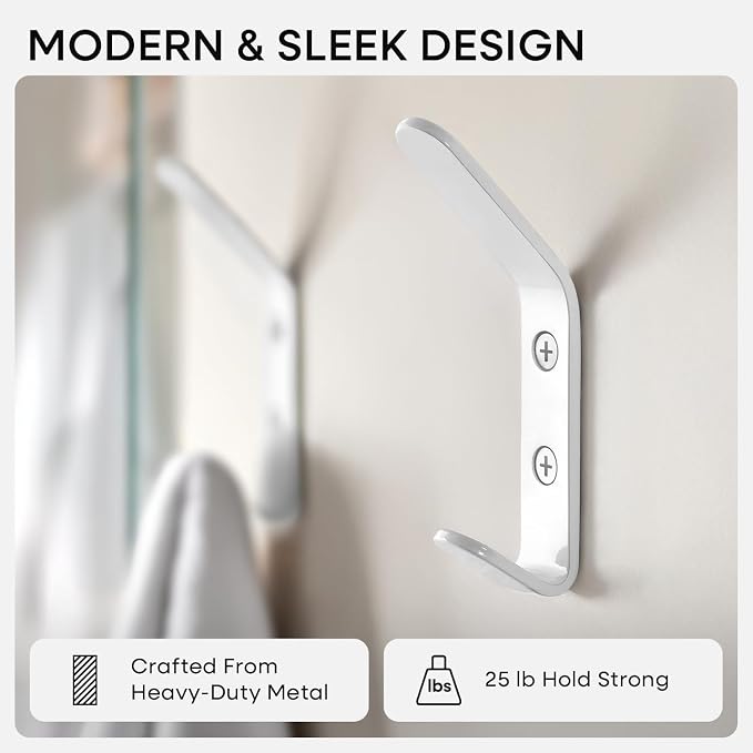 Homeforia Wall Coat Hook Rack - Set of 2 - White Metal Hooks for Hanging Coats - Hat Hooks - Hat Hangers for Wall