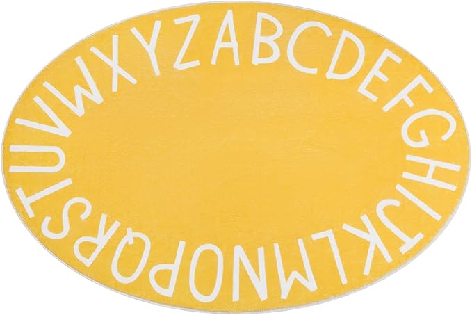 Topotdor Oval Kids Play Rug Alphabet Nursery Area Rug Extra Large Soft Crawling Play Mat for Children Toddlers Bedroom (47x70 inch, Yellow)
