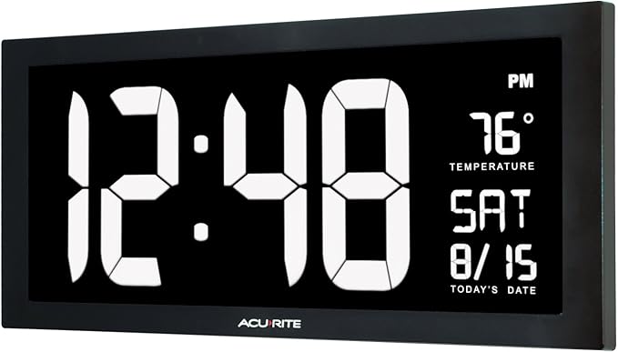 AcuRite 76102M Oversized LED Clock with Indoor Temperature, Date and Fold-Out Stand, 18" , White