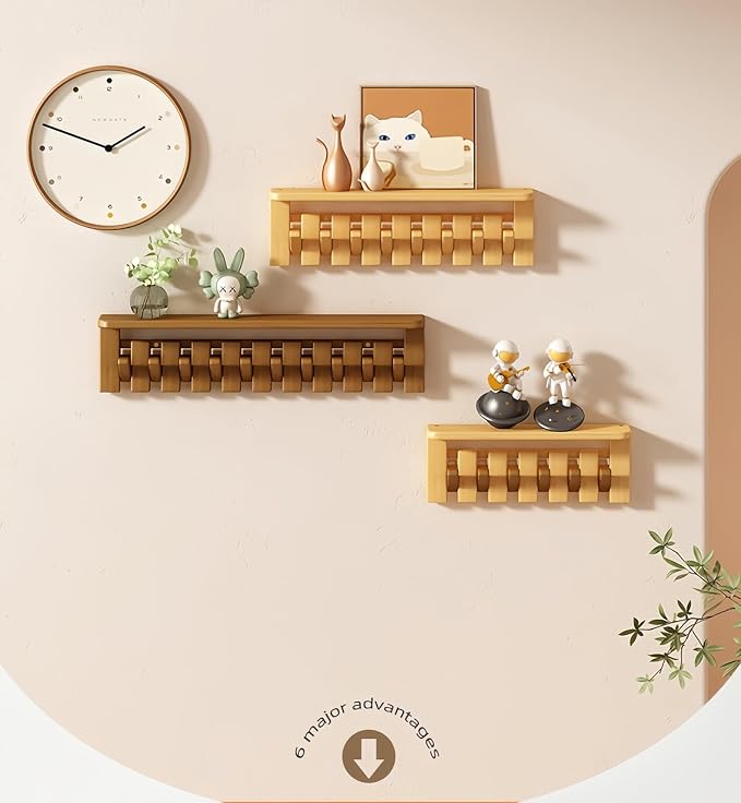 Wall Mounted Coat RackHooks Piano Key Hangers Natural Solid Wood Hanger Non-Woven Fabric Clothes Hangers for Closet, Kitchen, Bedroom, Bathroom, Entryway (Tray-Beech, 10 Hooks)