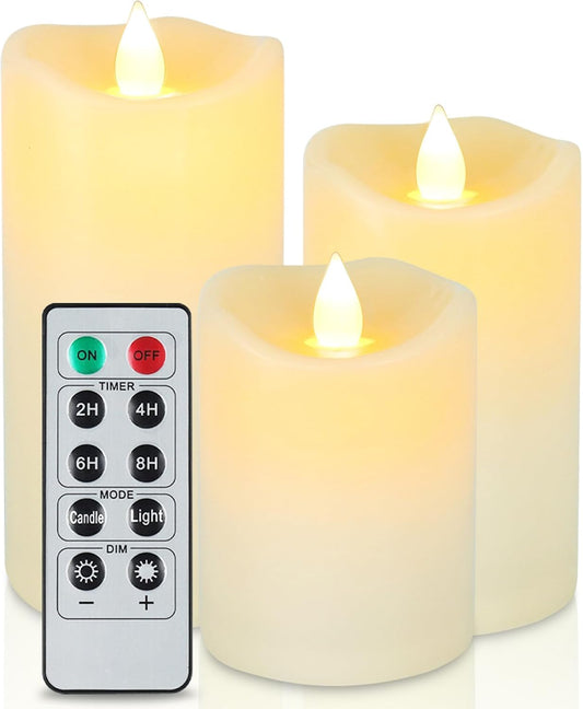 Aignis Indoor Flameless LED Candles Battery Operated with Remote Timer and Wax-Like Shell for Home/Wedding/Holiday Decor, Set of 3(D 2.95" x H 4"/5"/6")