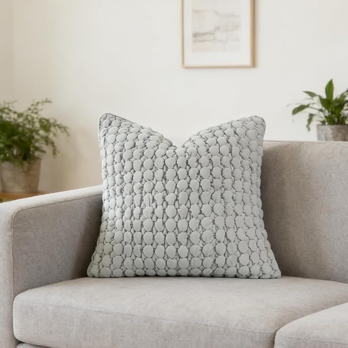 Pillow Cover 26x26 1 Piece Velvet Large Euro Sham Decorative Farmhouse Cushion Covers Soft Bubble Texture for Couch Sofa Bedroom Living Room,Gray