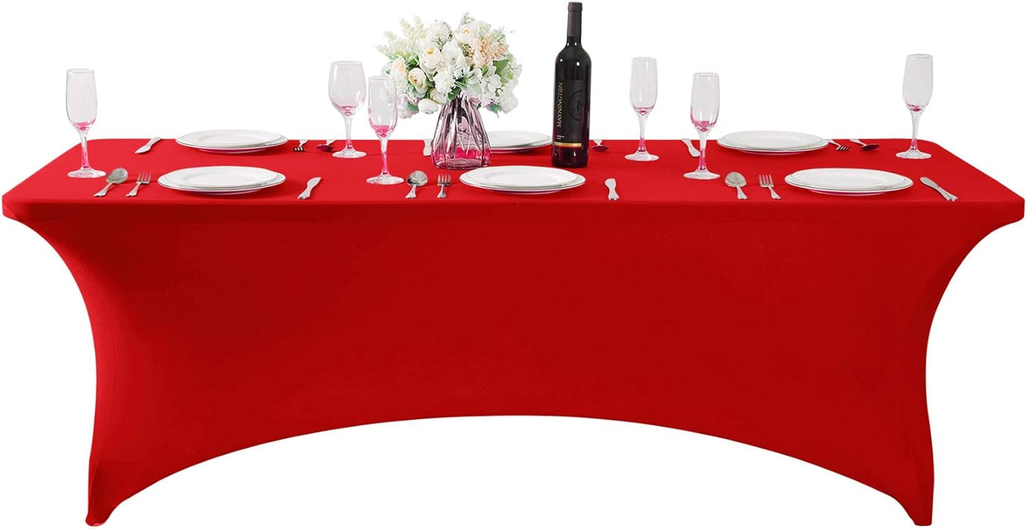 SuperO 2Pack Waterproof Spandex Table Cover for 8FT Table Universal Fitted Stretch Tablecloth for Party, Banquet, Wedding and Events-Red