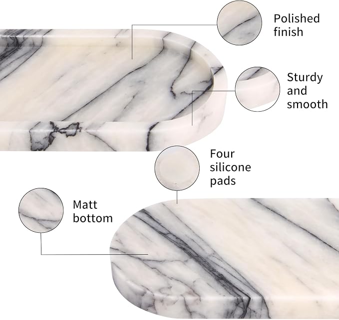 Natural Marble Tray Oval, Bathroom Vanity Tray for Countertop, Elegant Stone Decorative Organizer for Perfume, Jewelry, Home Decor (1, Lilac, 10 x 5 x 0.6)