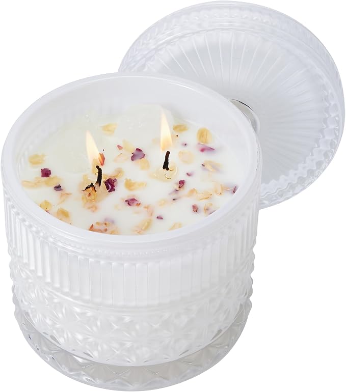 Chloefu LAN White Crystal Candle Gardenia Candles for Home Scented, Large 2-Wick Candle, Highly Scented, Gifts for Women, Anniversary Wedding, Thanksgiving, Birthday Gifts for Mom, 14 oz