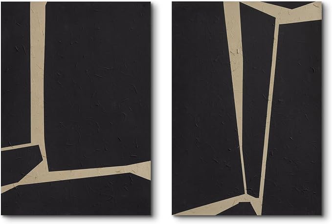 Large Modern Abstract Black Vertical Wall Art for Living Room, Set of 2 | Hand‑Painted Oil Painting with Matte Finish, Diptych Minimalist Canvas Artwork for Bedroom, Neutral Wall Decor, 28x40" Each