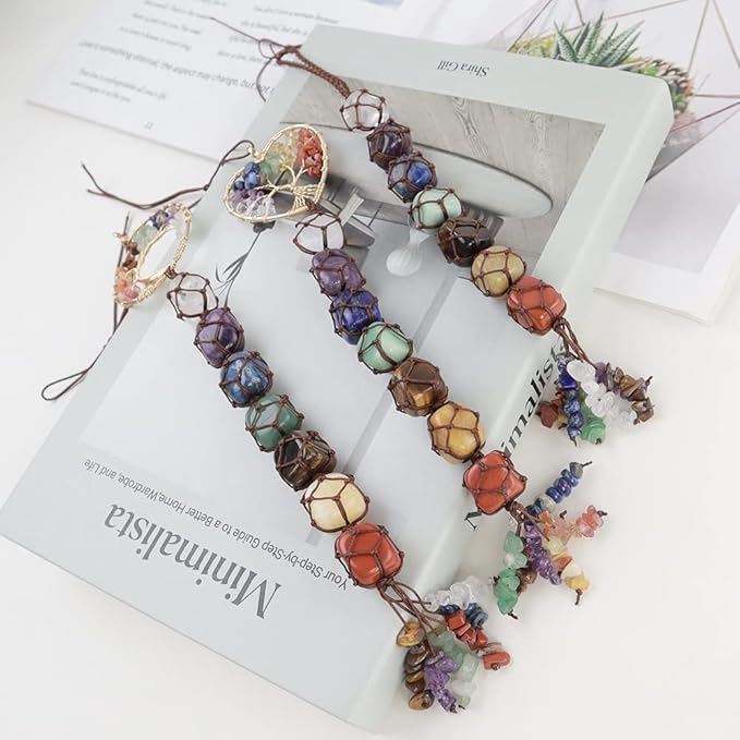Anjiucc 7 Chakra Stone Healing Crystal Tree of Life Wall Hanging Home Interior Decoration，Window Decoration，Yoga Meditation