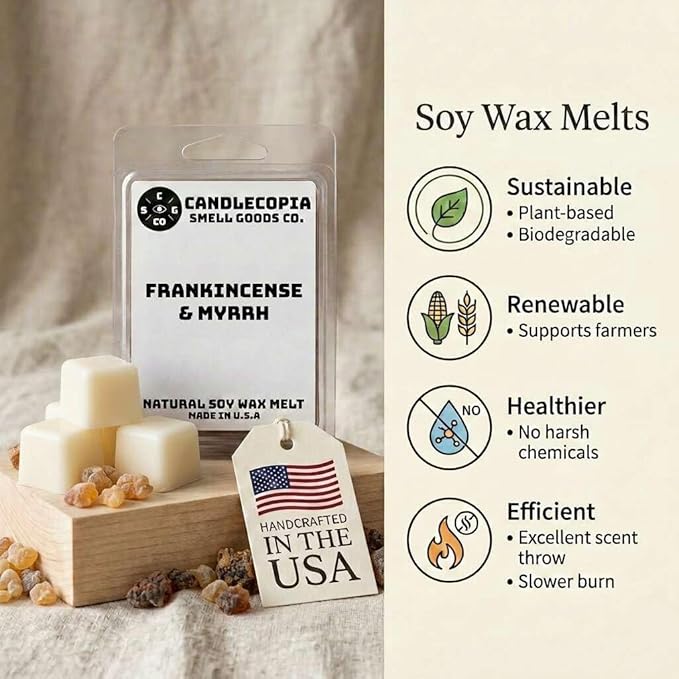Frankincense & Myrrh Strongly Scented Hand Poured Vegan Wax Melts, 12 Scented Wax Cubes, 6.4 Ounces in 2 x 6-Packs