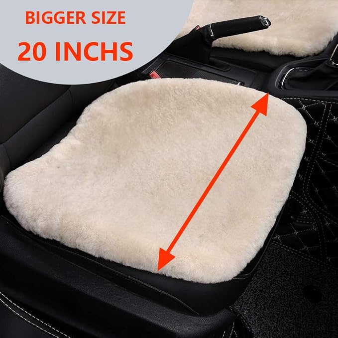 OGLAND Fuzzy Genuine Sheepskin Car Seat Cover for Auto Fluffy Interior Accessories Cushion with Soft Wool Natural Fur Non-Slip (Pearl, Front20*20Inch)