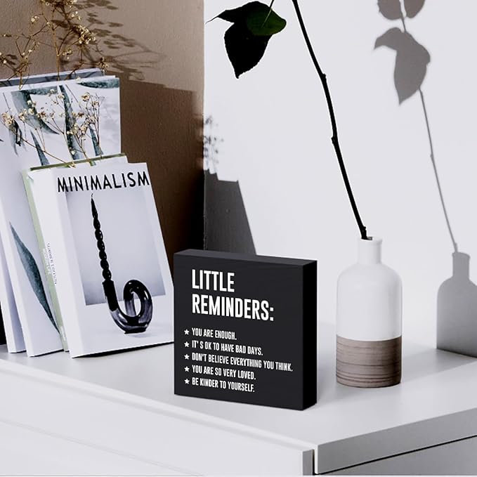 Inspirational Mental Health Gifts Home Office Decor Black Wooden Box Sign for Living Room Dorm College Shelf Bedroom Counter Tabletop Desk Decor Encouragement Gifts Wood Sign