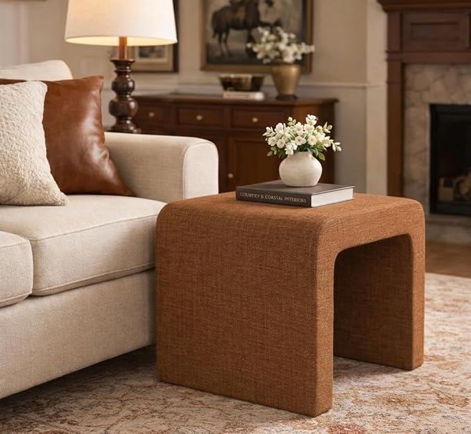 HomePop Modern Arch Chenille Ottoman|Homepop Home Décor|Ottoman for Living Room & Bedroom - Orange Rust