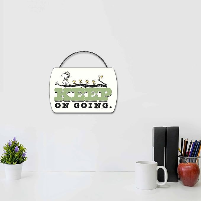 Peanuts Snoopy Keep On Going Hanging Wood Wall Decor - Motivational Snoopy Sign for Home or Office