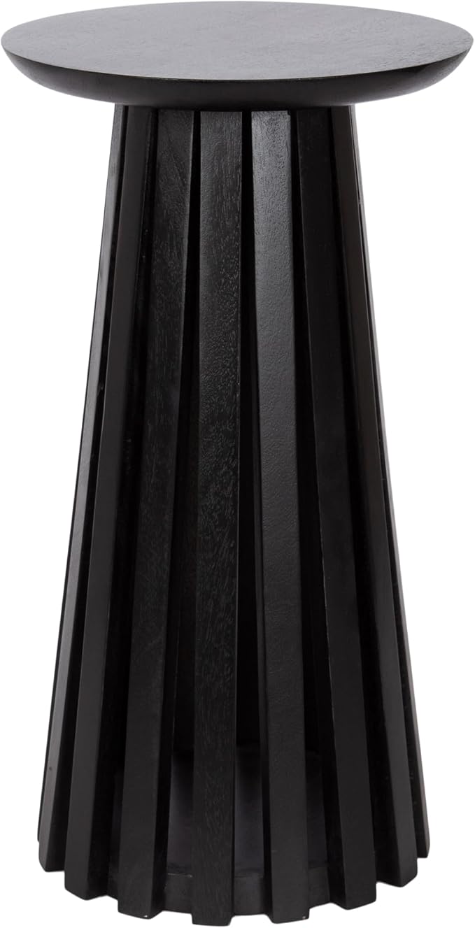 Kate and Laurel Klarc Modern Slatted Wood Round Drink Table, 12 x 12 x 22, Black, Circle Pedestal Table for Use as Bedroom Nightstand, Indoor Plant Stand, or Decorative Living Room Accent