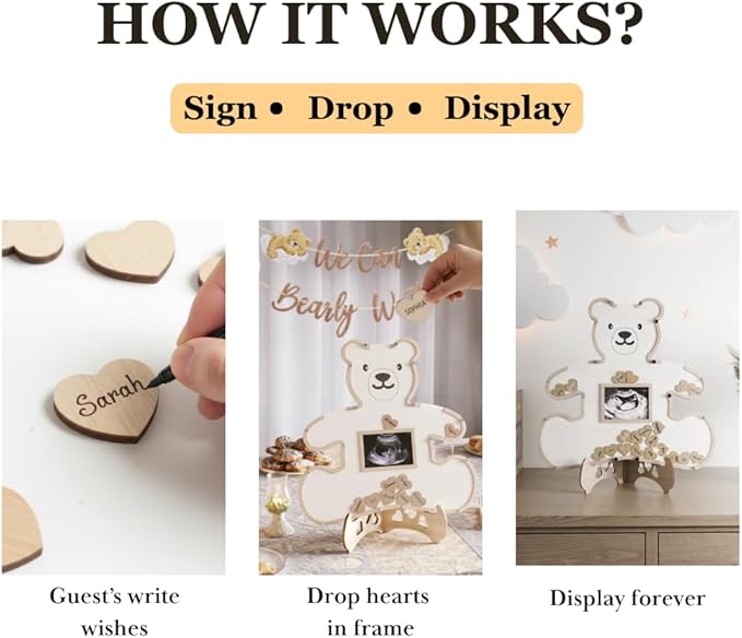 The Real Bossy Baby - Teddy Bear Guest Book Frame Keepsake for Baby Shower - Gender Reveal - Birthday - Large Premium Wood Shadow Box Display - Unique Gift Idea - Personal Nursery Decor - Ultrasound Frame - We Can Bearly Wait Theme - Includes Wooden He...