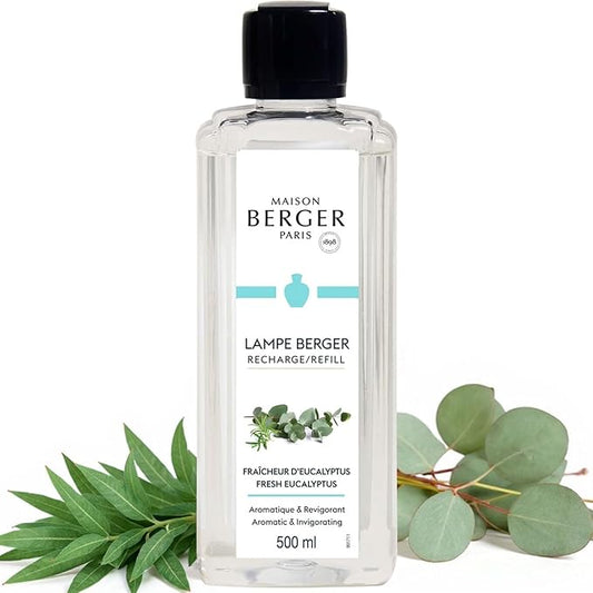 MAISON BERGER Fresh Eucalyptus Lampe Berger Refill, 500 ml (16.9 fl oz), 2-in-1 Catalytic System, Neutralizes Odors and Diffuses Fragrance, Citrus, Green Notes, Lavender, Eucalyptus, Made in France