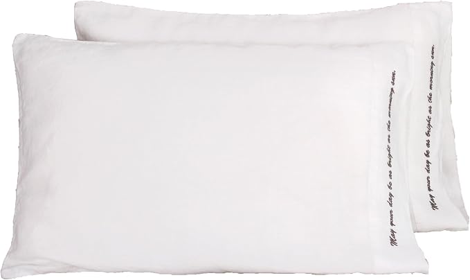 Linen Pillow Cases with Embroidery Design,20"x40" King Size Set of 2,100% French Flax Soft Handmade Linen Pillowcases,White Embroidery