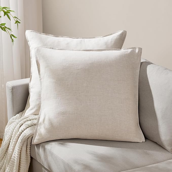 DAPU 100% Linen Euro Shams 26x26 Inches Euro Shams (Pack of 2) with Envelope Closure, Stone Washed Breathable and Cooling (Natural Linen, Square)