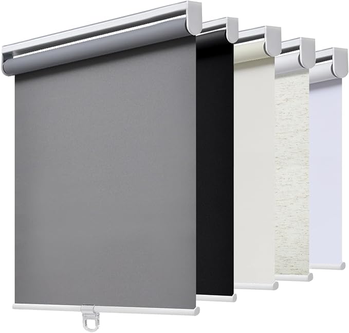 AOSKY Cordless Roller Shades Blackout Blinds for Windows Room Darkening Rolled Up Shades with Spring System, UV Protection Window Shades Door Blinds for Home and Office (28.5" W x 72" H, Grey)