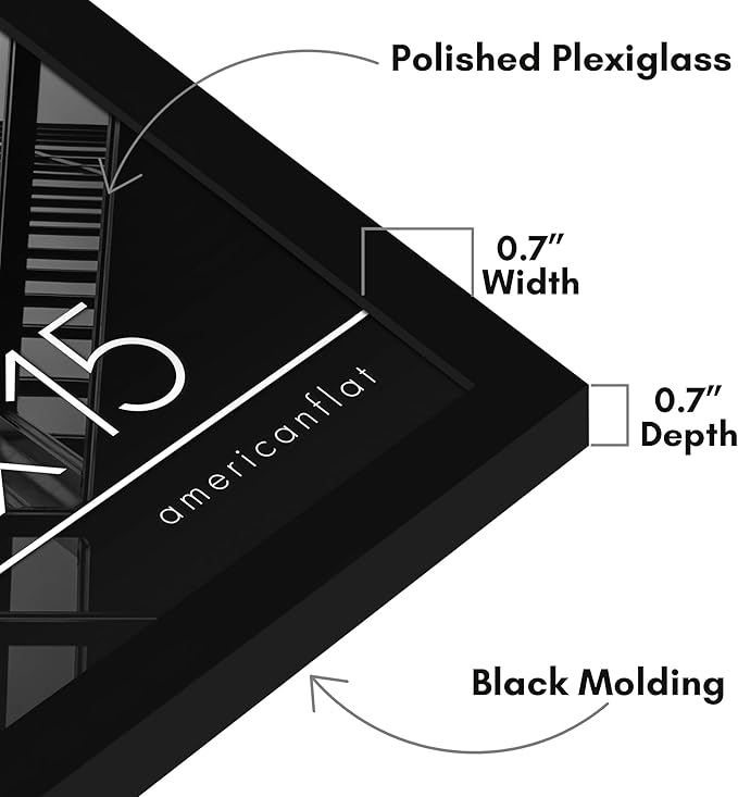 Americanflat 10x15 Picture Frame with Polished Plexiglass - Streamline Collection - Thin Border Picture Frame for Wall Display - Hanging Hardware Included - Black
