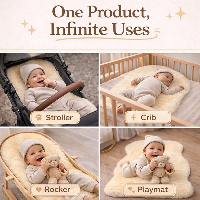 Premium Genuine Baby Sheepskin Rug – 100% Natural Soft Shorn Wool, Therapeutic Comfort for All Seasons, Cozy and Soothing for Nursery and Home – Made in Argentina