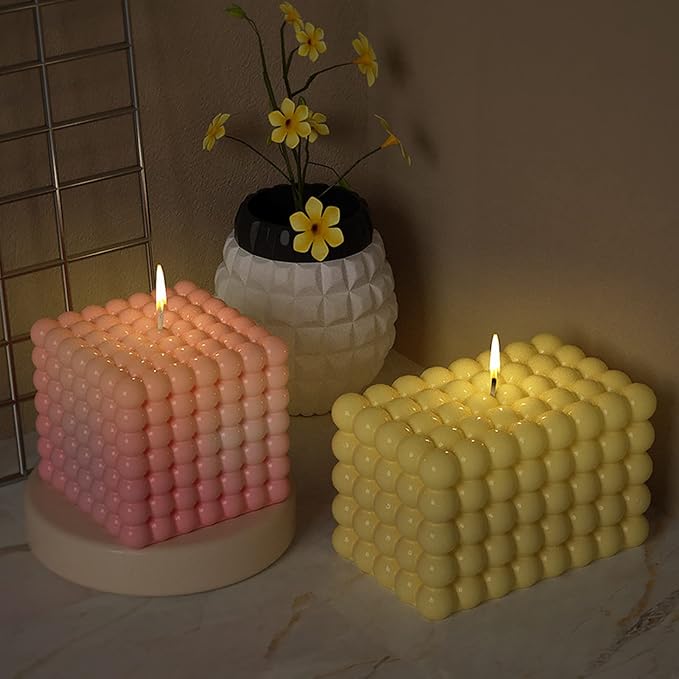 3pcs 3D Bubble Cube Candle Molds, Silicone Bubble Mold for Soy Wax Candle Making, Soap, Chocolate, Mousse, Dessert, Resin Art