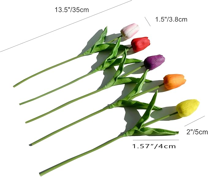 Mandy's Multicolor Artificial Tulips Flowers Centerpiece, 13.5" Lifelike PU Fake Floral Stems 20pcs for Kitchen Island & Dining Table, Spring Decor for Easter