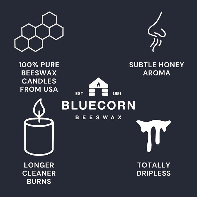 Bluecorn Beeswax Pillar Candle, 100% Pure Natural Bees Wax, Ivory White 3x3 Candle, Clean Burning & Dripless, Long Lasting (50 Hrs), Paraffin, Soy & Fragrance Free, Home Decor, American Made, 1 Count