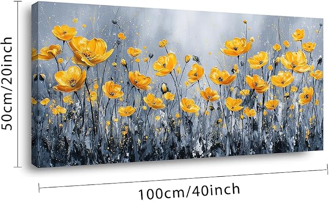Ggaafet Yellow Floret Wall Art for Bedroom Canvas Oil Painting Prints Beautiful Flowers Floral Blooming Art Deco Pretty Artwork Office Family Dining Room Decor