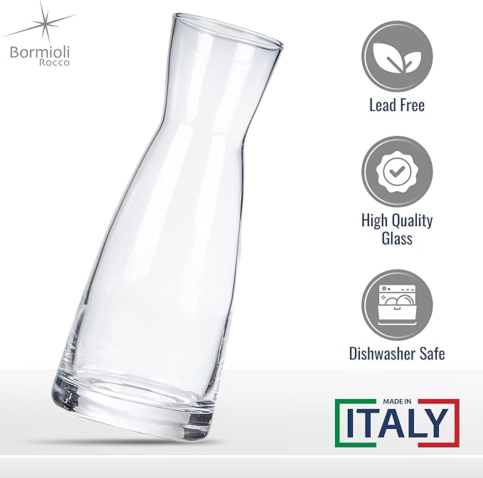 Bormioli Rocco Ypsilon Glass Carafe Set with Cork Tops - 36.25 oz Contemporary Juice Containers & Drink Dispensers for Wine, Water, Milk - Dishwasher Safe Glassware for Entertainment, Made in Italy