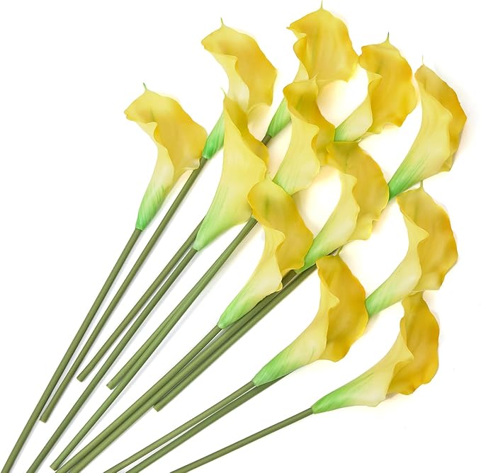 12 PCS Yellow Calla Lily Artificial Flowers,14.6" Faux Calla Lilies Flower Real Touch Silicone Fake Lilies Flowers for Home Decor,DIY Wedding Centerpieces, Indoor Floral Arrangements