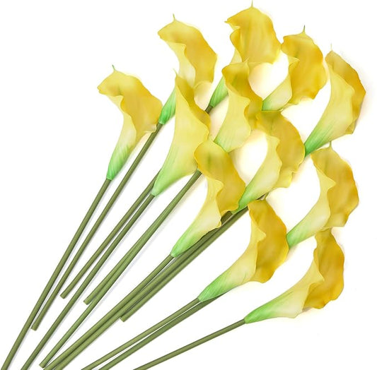 12 PCS Yellow Calla Lily Artificial Flowers,14.6" Faux Calla Lilies Flower Real Touch Silicone Fake Lilies Flowers for Home Decor,DIY Wedding Centerpieces, Indoor Floral Arrangements