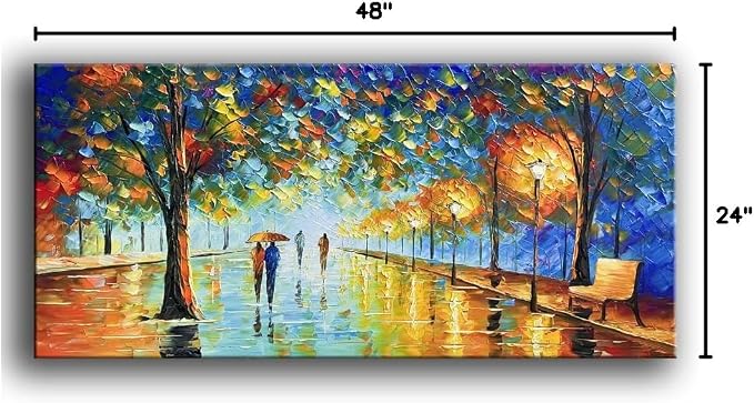 Tyed Art- Contemporary Landscape Art oil painting canvas rainy night street scene hand-painted acrylic frame wall art modern canvas painting living room bedroom office decoration Painting 24x48inch