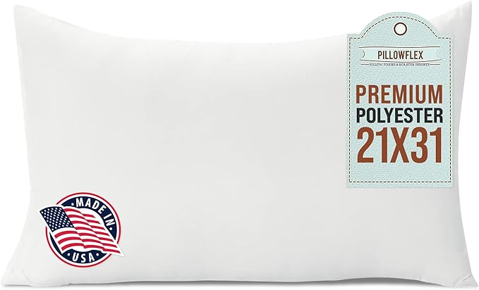 Pillowflex Premium Polyester Throw Pillow Insert - 21x31 - Ultra Soft Large Rectangle Throw Pillow, Couch Sham, Lumbar, Back, Sofa - Machine Washable - Decorative Accent Form - 1 Soft Pillow