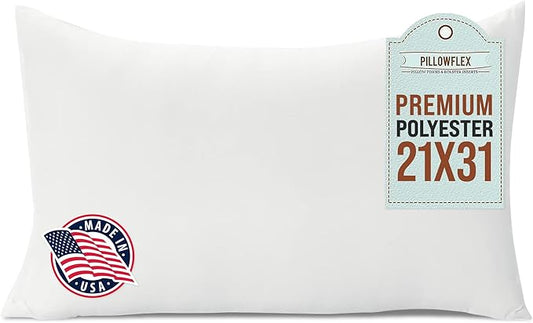 Pillowflex Premium Polyester Throw Pillow Insert - 21x31 - Ultra Soft Large Rectangle Throw Pillow, Couch Sham, Lumbar, Back, Sofa - Machine Washable - Decorative Accent Form - 1 Soft Pillow
