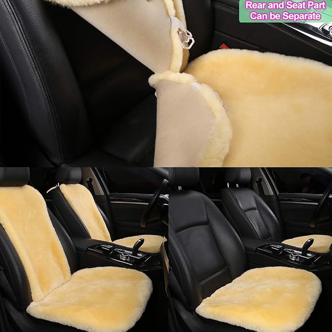 OGLAND 100% Natural Fur Sheepskin Universal car seat Covers for seat Cushion Accessories Automobiles (3 Pack Front, Teak)