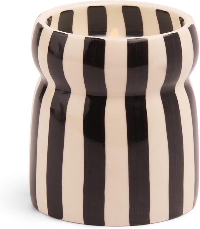 Paddywax Cabana Hand-Painted Scented Candle in Ceramic Reusable Food Safe Jar, Clean-Burn Soy Candle with Approx. 42 Hour Burn Time, Black – Lave Stone, 6.5 oz