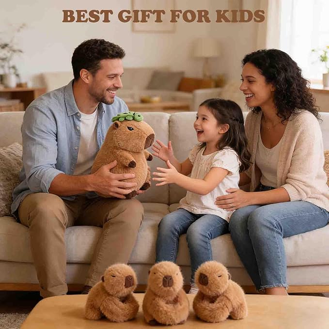 5 in 1 Capybara Plush, 12.8" Mommy Capybara Stuffed Animal with 3 Babies Capibaras Peluches Inside, Cute Stuffed Capybara Toys Pillow Plushies for Kids Christmas Birthday Gifts