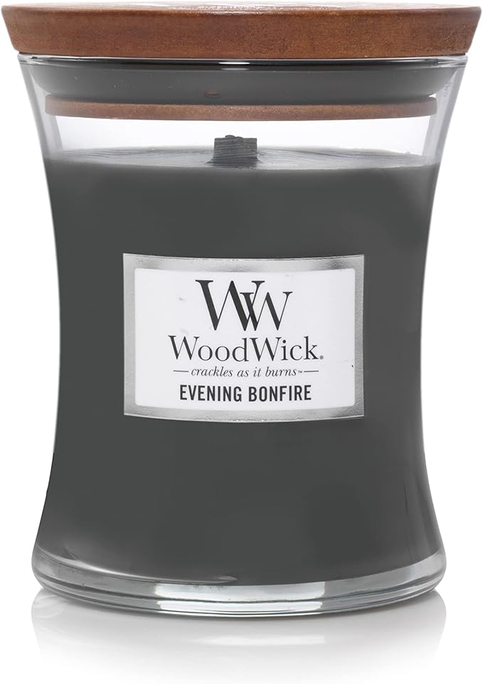 Woodwick Ellipse Scented Candle, Frasier Fir, 16oz | Up to 50 Hours Burn Time & Medium Hourglass Candle, Evening Bonfire - Premium Soy Blend Wax, Pluswick Innovation Wood Wick, Made in USA
