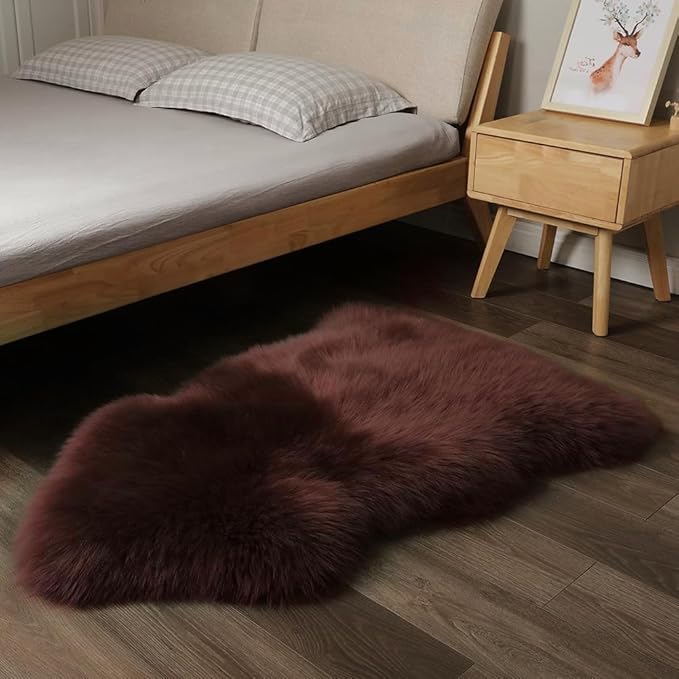 IRIWOOL Premium Genuine Fur Sheepskin Rug Real Australia Sheepskin Natural Luxury Fluffy Lambskin Fur Area Rug Seat Covers for Kids Bedroom Sofa Chair Cover (Mocha, 2ft x 3ft)